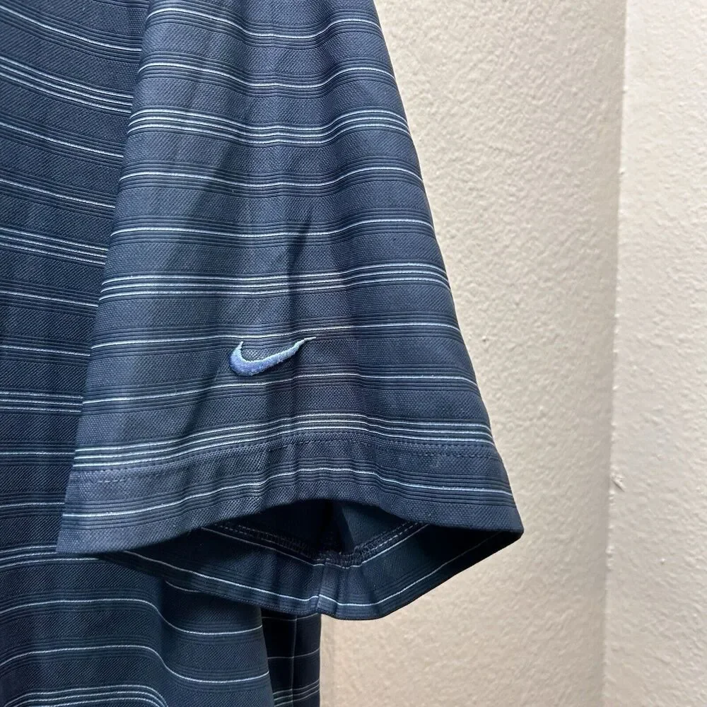 NIKE GOLF DRI-FIT‎ Polo Shirt Men's Large Striped Performance Blue
